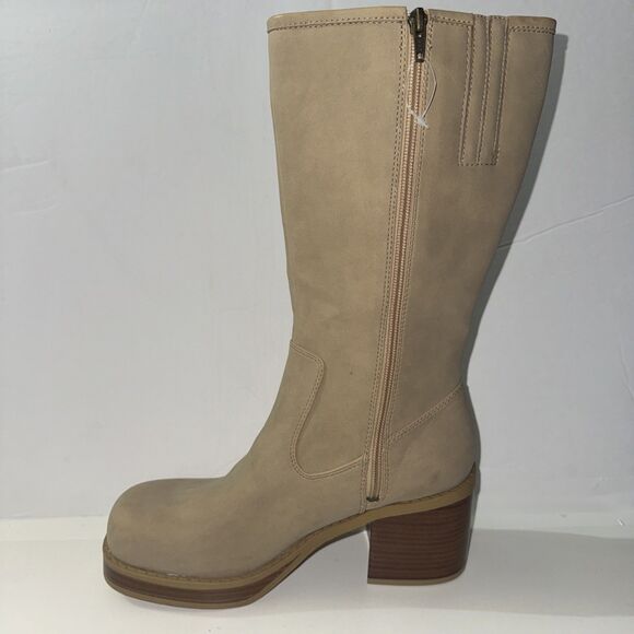 Skechers Boots Tan Beige Platform Size 10 Medium Mid Calf Platform Square Toe - Picture 2 of 11